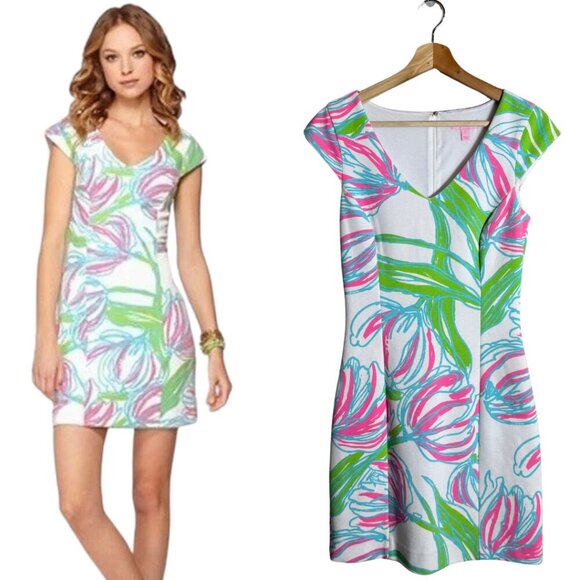 Lilly Pulitzer Ring the Bellboy Floral Shift Dress Women's Small Tulips Colorful - Picture 1 of 13